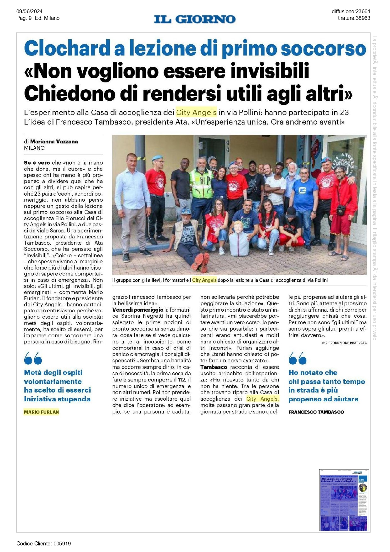 I City Angels organizzano un corso di primo soccorso per i senzatetto