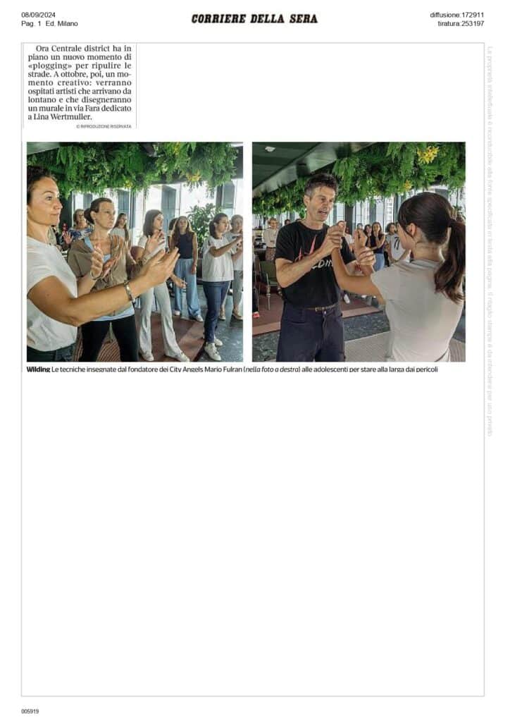 La seconda pagina del Corriere dedicata alle lezioni di autodifesa femminile tenute a Milano da Mario Furlan