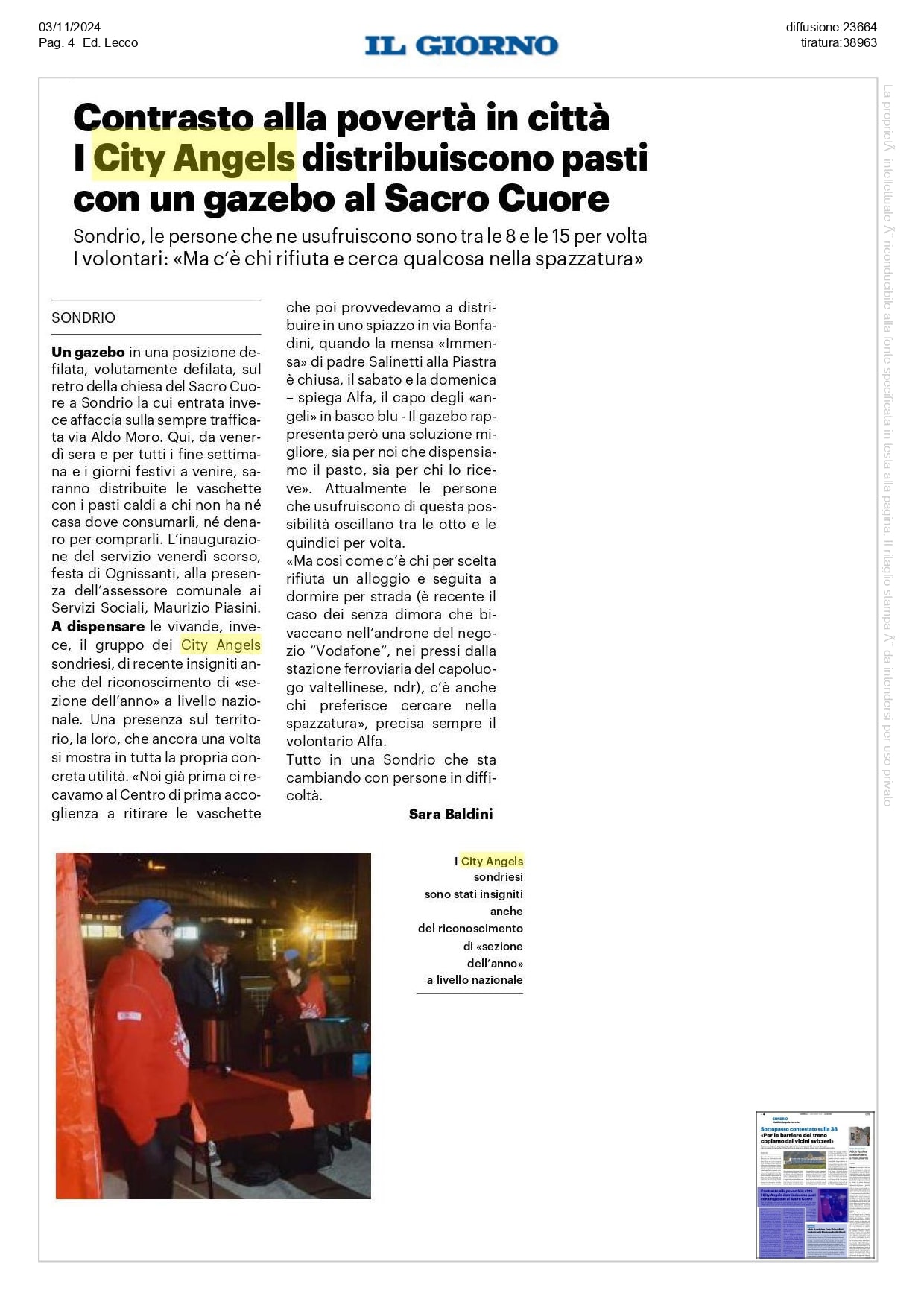 I City Angels Sondrio distribuiscono pasti al gazebo