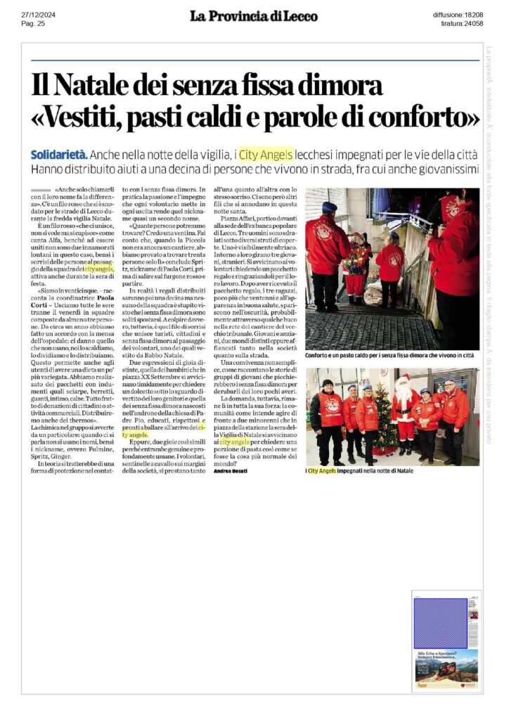 City Angels Lecco per i senza dimora