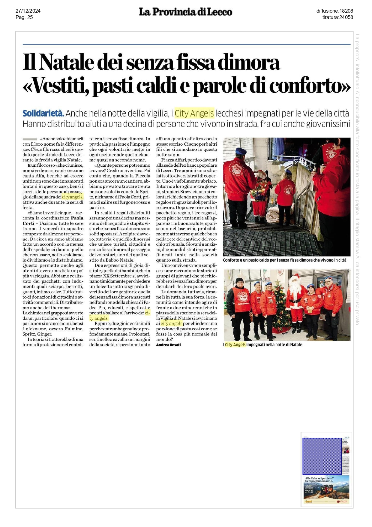 City Angels Lecco per i senza dimora