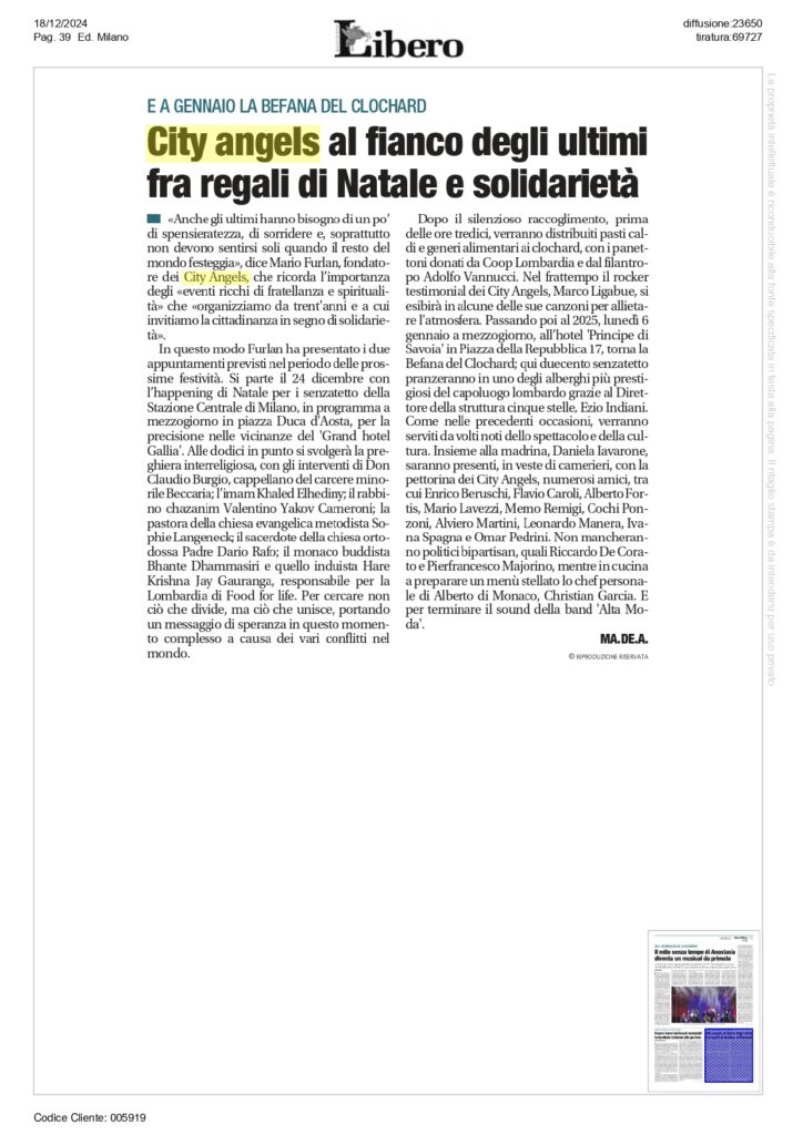 I City Angels al fianco degli ultimi anche a Natale