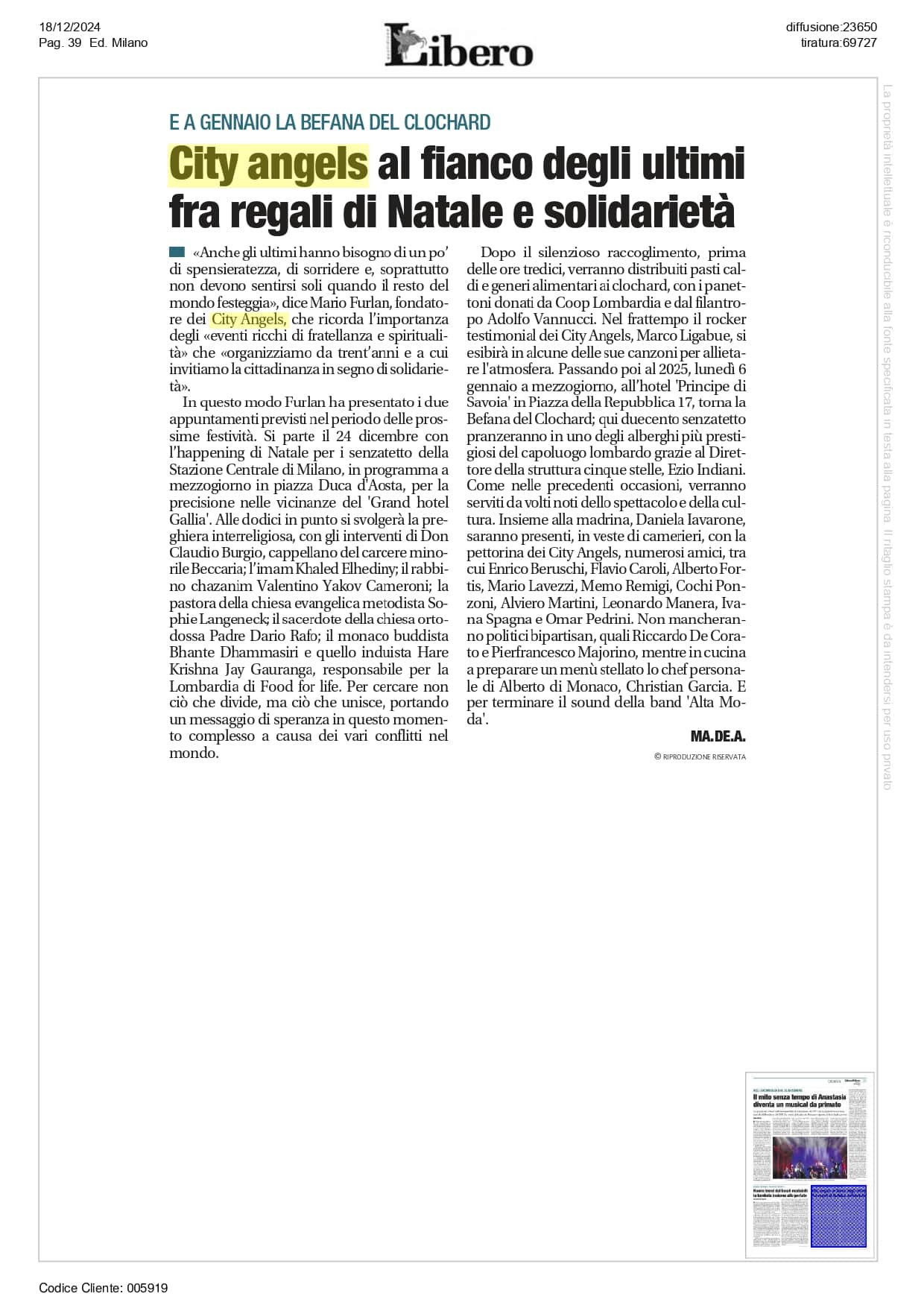 I City Angels al fianco degli ultimi anche a Natale