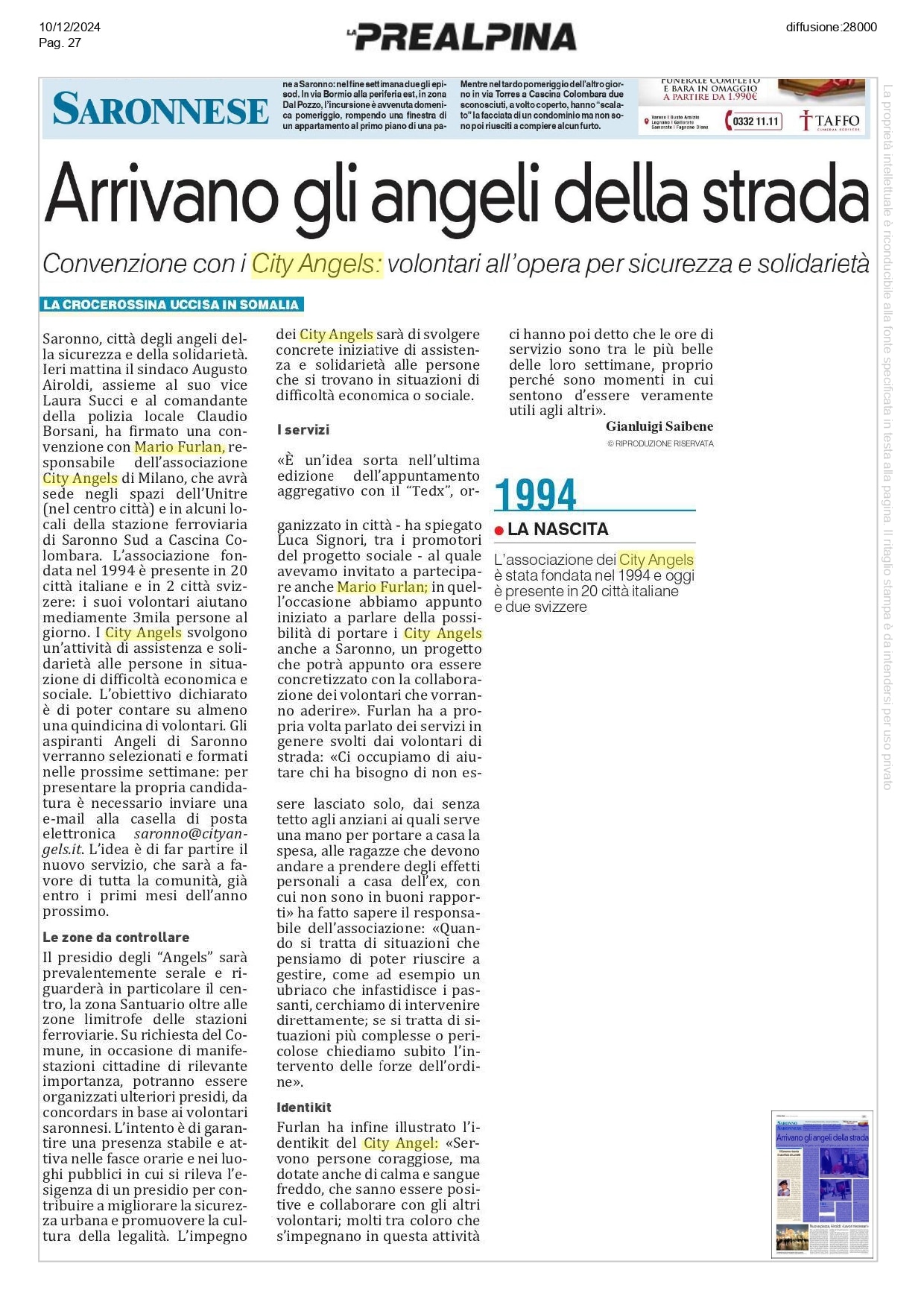 Arrivano i City Angels Saronno, gli angeli della strada