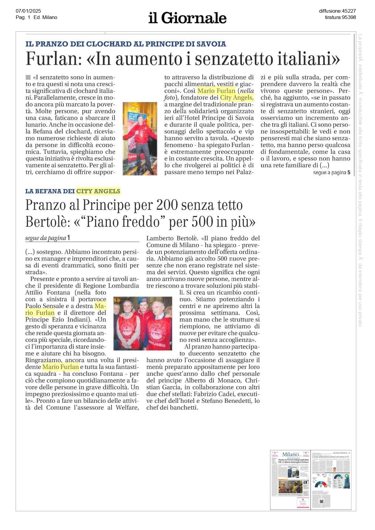Mario Furlan denuncia l'aumento di senzatetto italiani