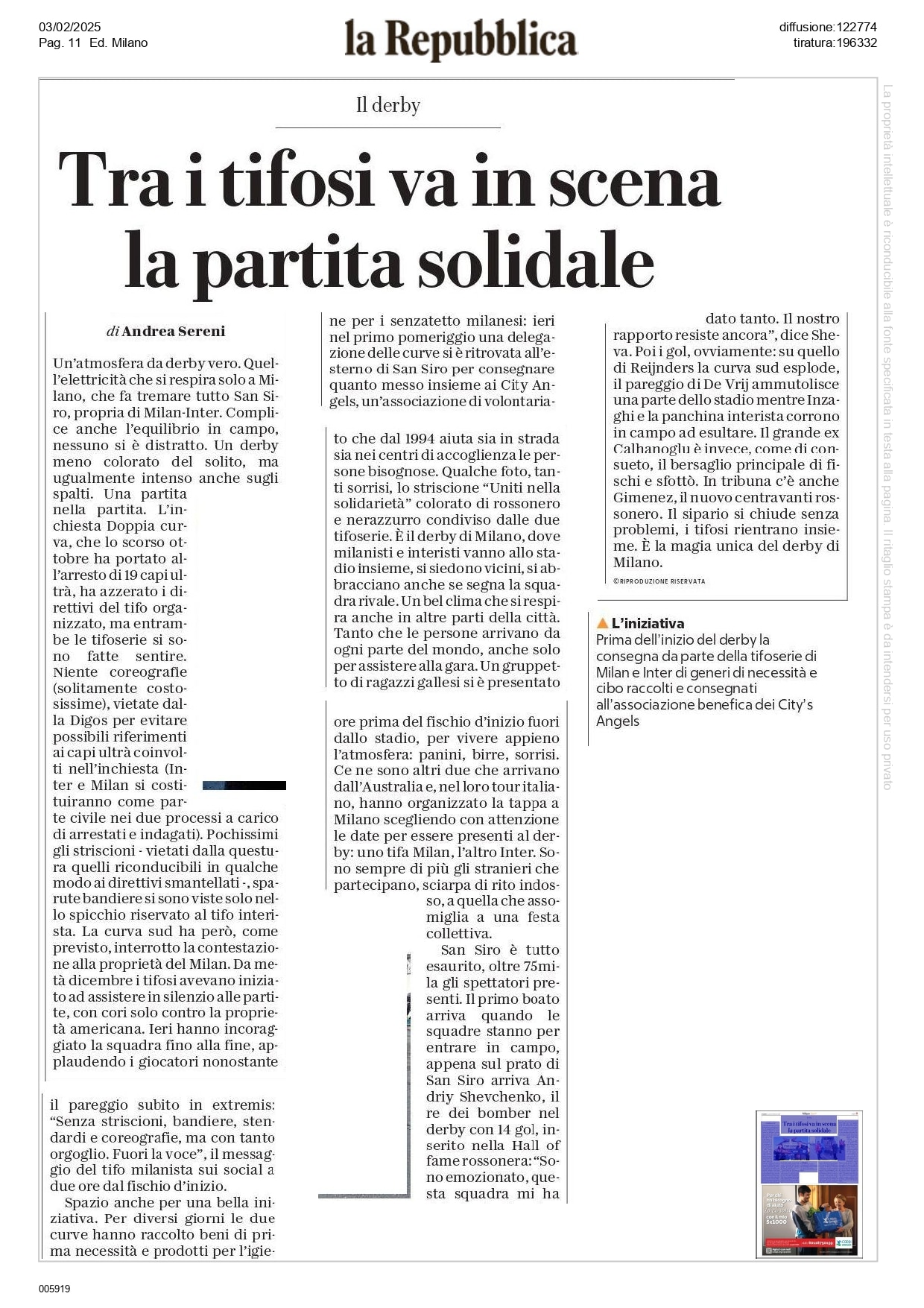 Derby della solidarietà